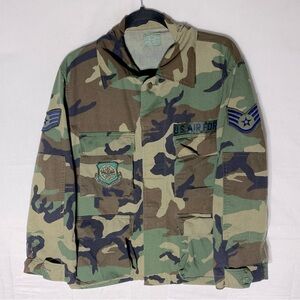 Vintage Army Green Camo Utility Field Jacket With Patches S Militaria Streetwear